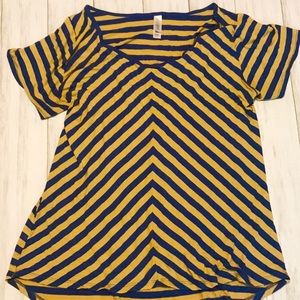 LuLaRoe Perfect T Size M yellow and blue stripe